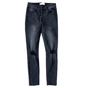 Vervet by Flying Monkey Distressed Button Fly Skinny Jeans Black Size 25